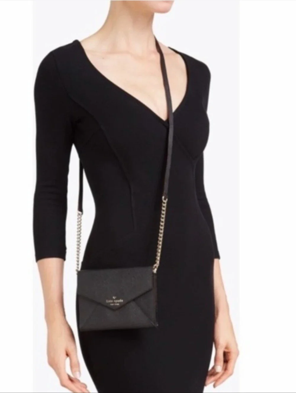 Kate Spade Cedar Street Monday Black Crossbody Bag  Walet On Chain Black Leather
